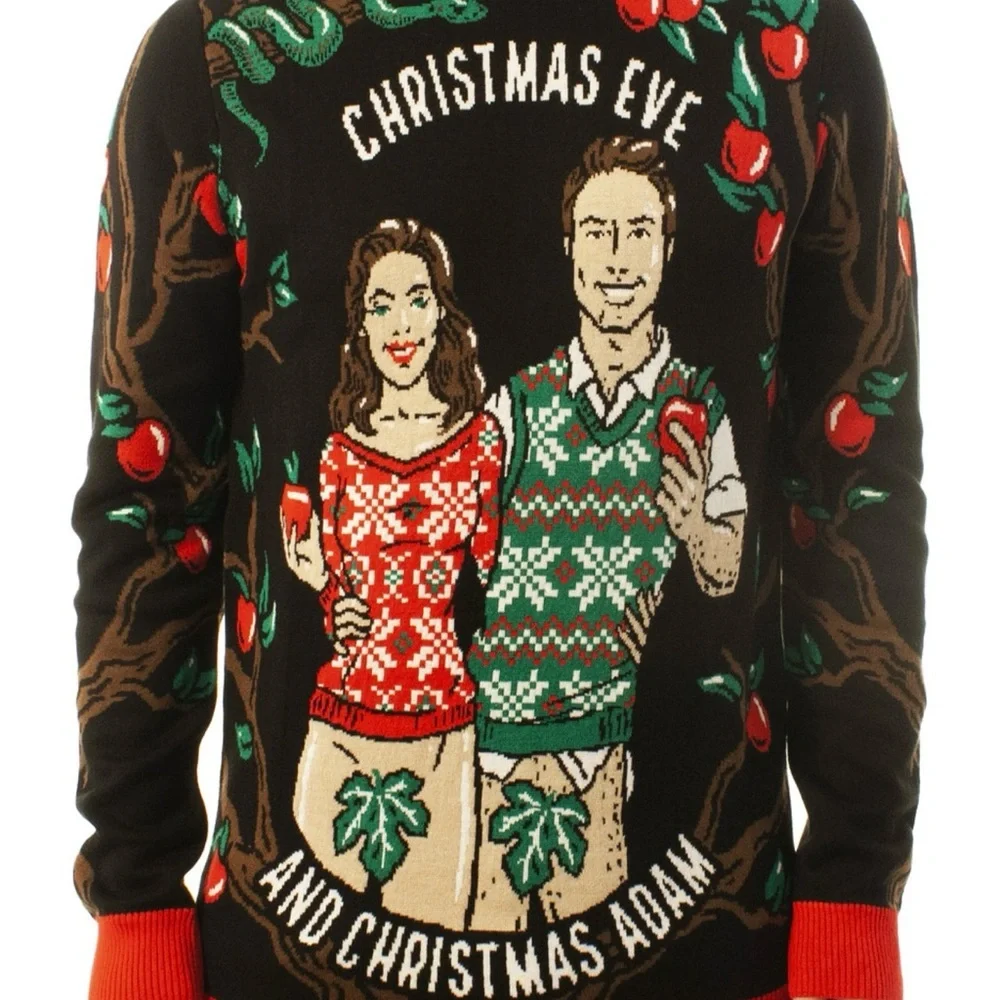 Christmas Adam and Eve Unisex 2X Ugly Christmas Sweater Pullover